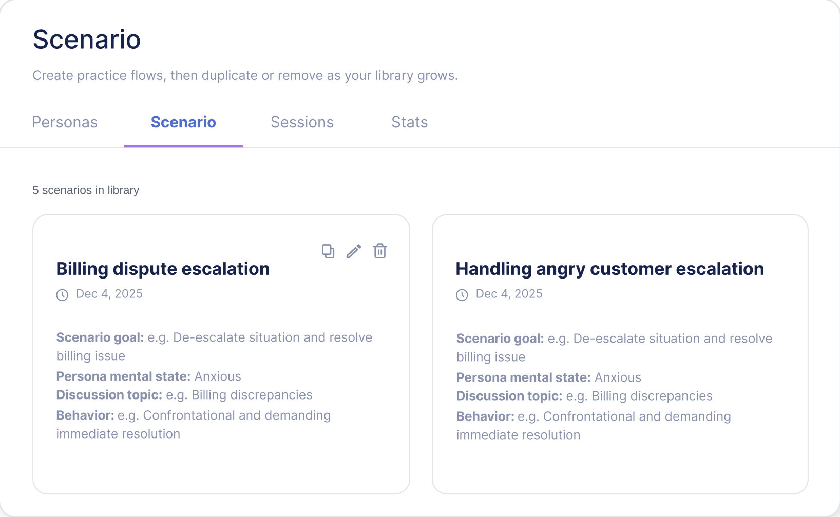 Training scenarios library